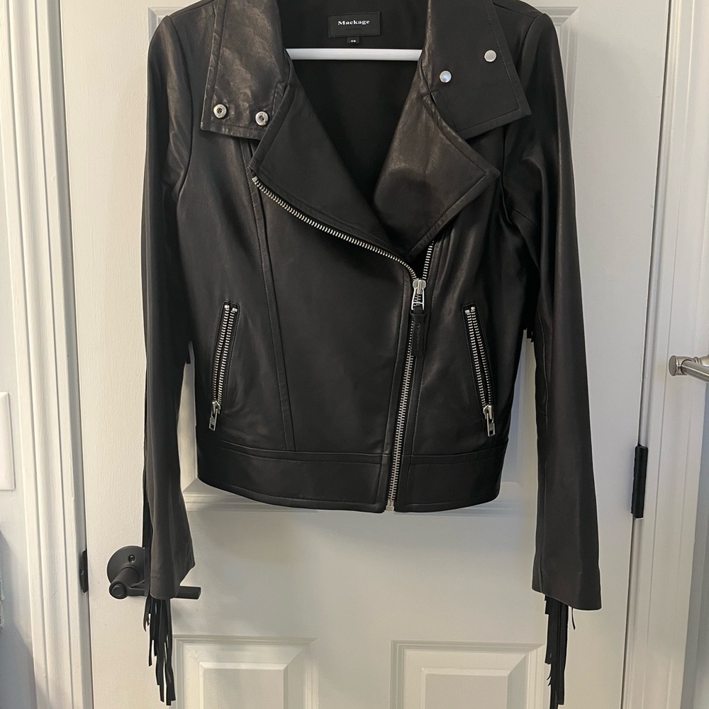 Mackage Black Leather Motorcycle Jacket Asymmetrical Design